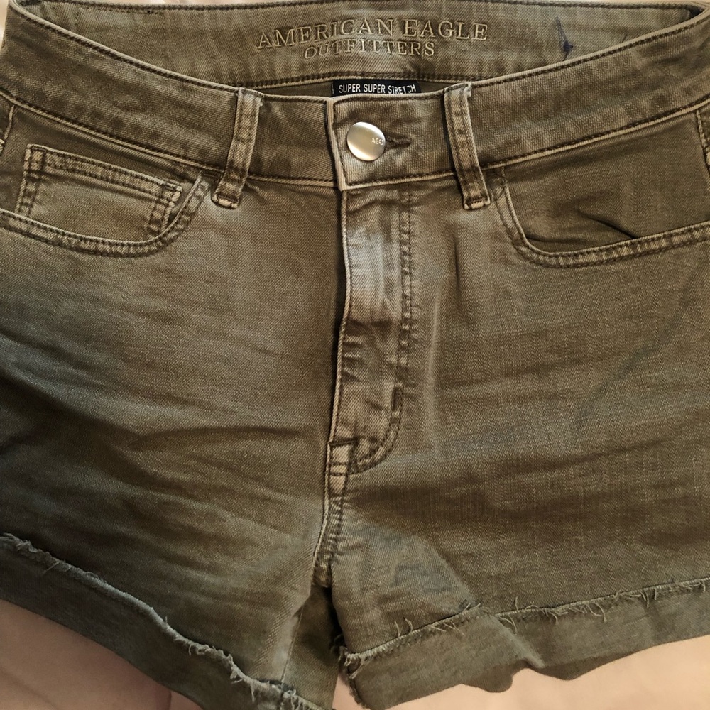 AE super stretch high rise shortie denim shorts